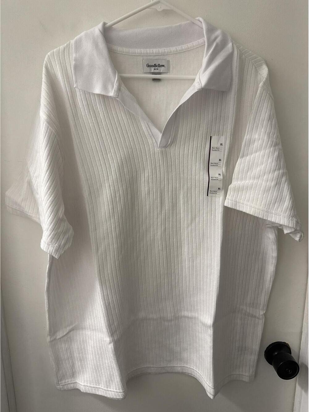 Goodfellow & Co White Ribbed Short Sleeve Polo Shirt Size XL